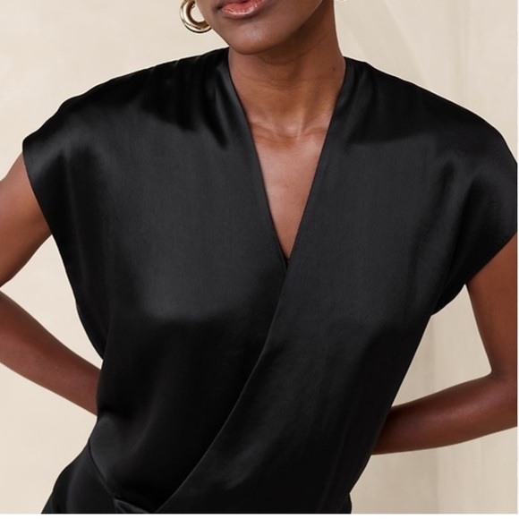 [L]Banana Republic Black CLAUDINE MINI DRESS Elegant Classic Satin - Picture 2 of 9